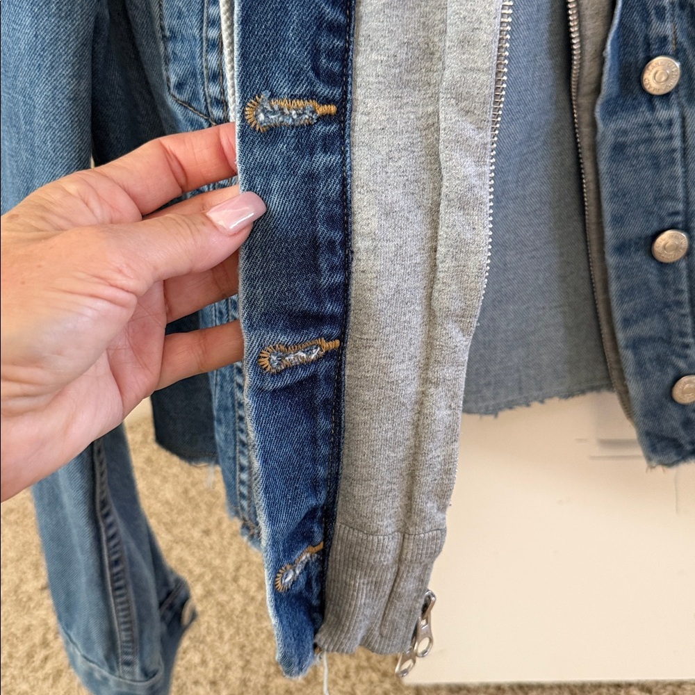 Veronica Beard Blue Jean Jacket with Gray Hoodie - Picture 4 of 6
